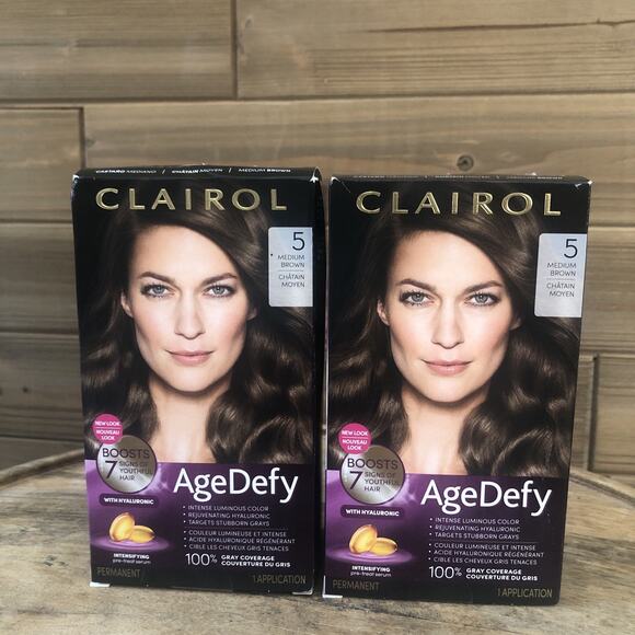 (2) Clairol Age Defy Medium Brown 5 Hair Color Dye, Gray Coverage New in Box - Picture 1 of 5
